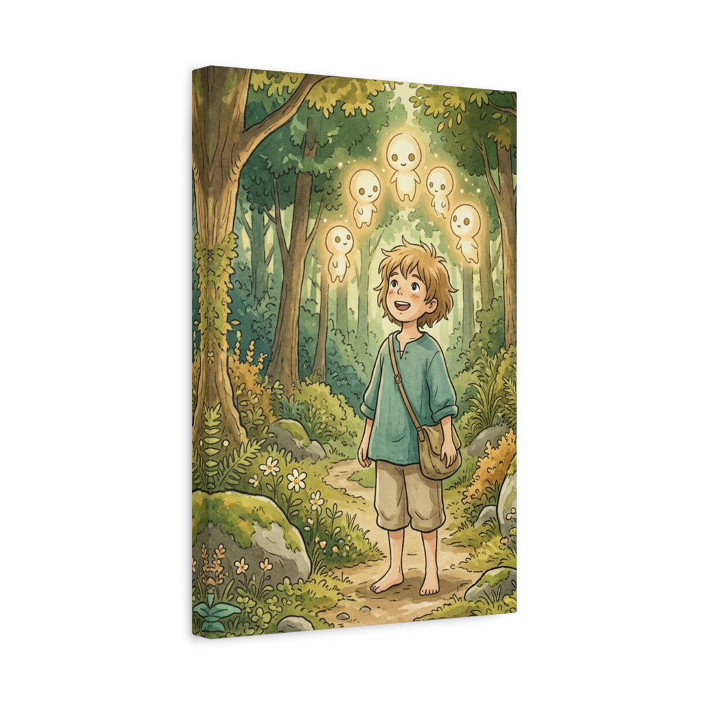 Forest Spirit Canvas Print — Boy with Kodama Wall Art