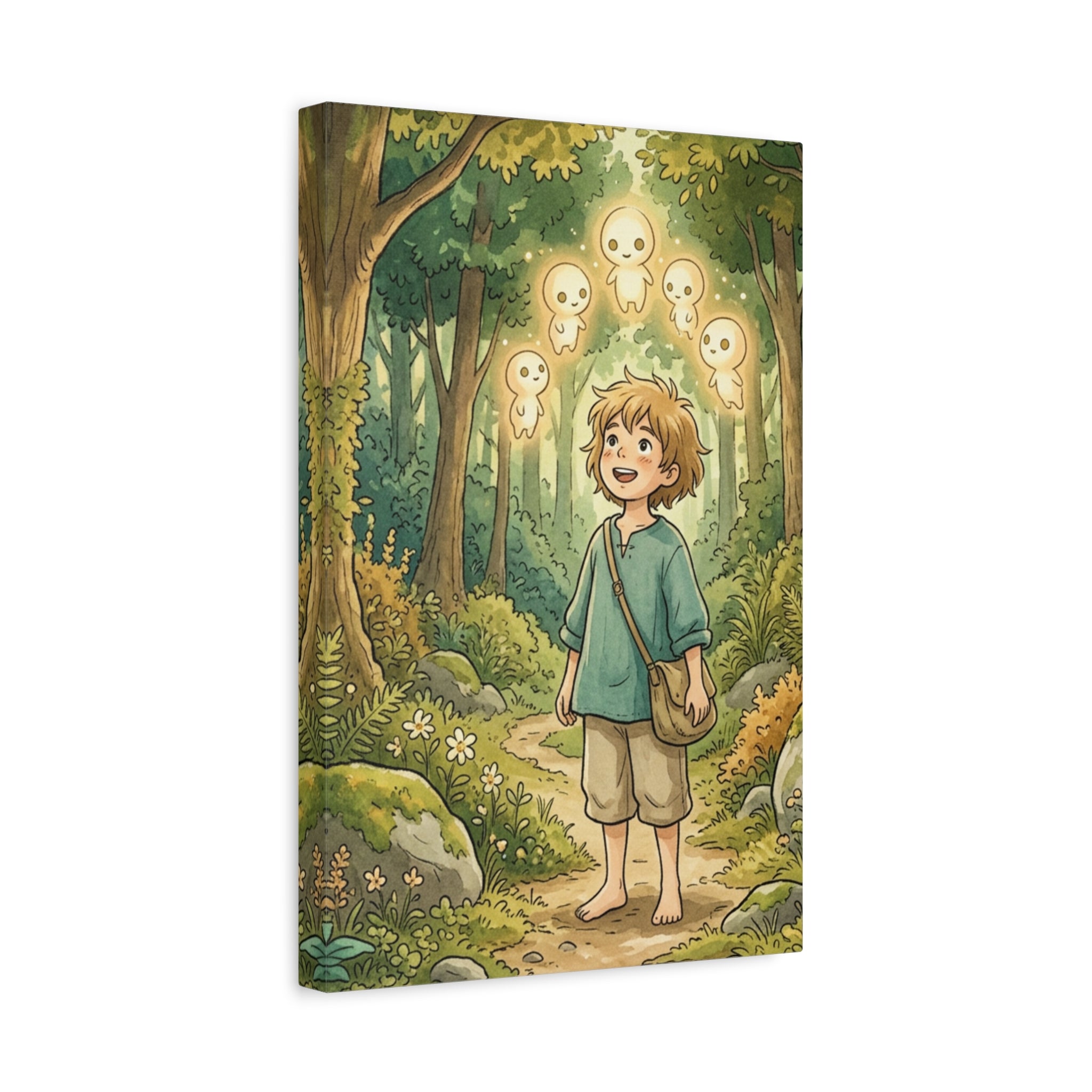 Forest Spirit Canvas Print — Boy with Kodama Wall Art