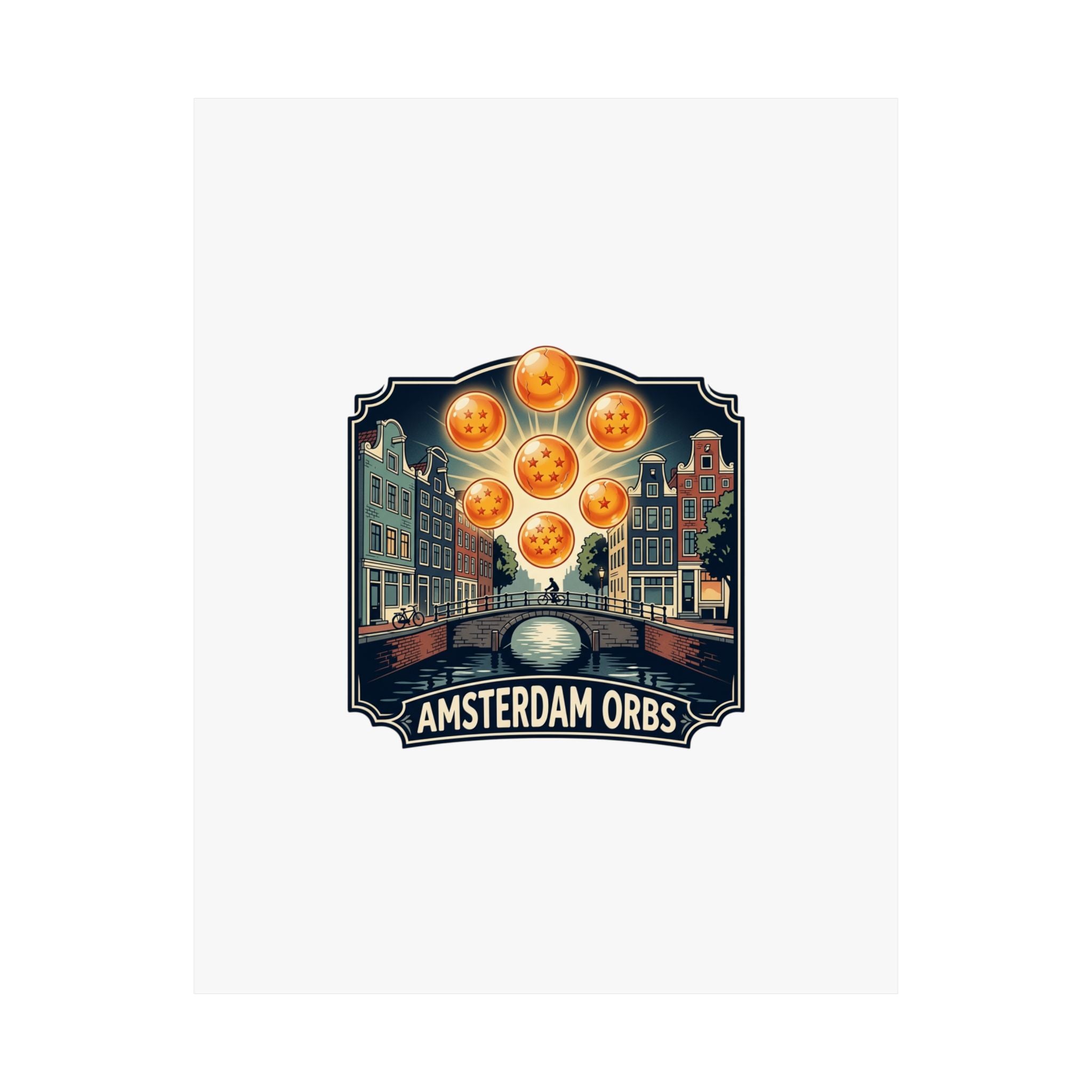 Amsterdam Orbs Satin Poster — Retro Canal Cityscape Art Print (300gsm)