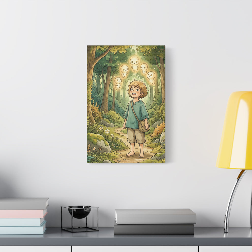 Forest Spirit Canvas Print — Boy with Kodama Wall Art