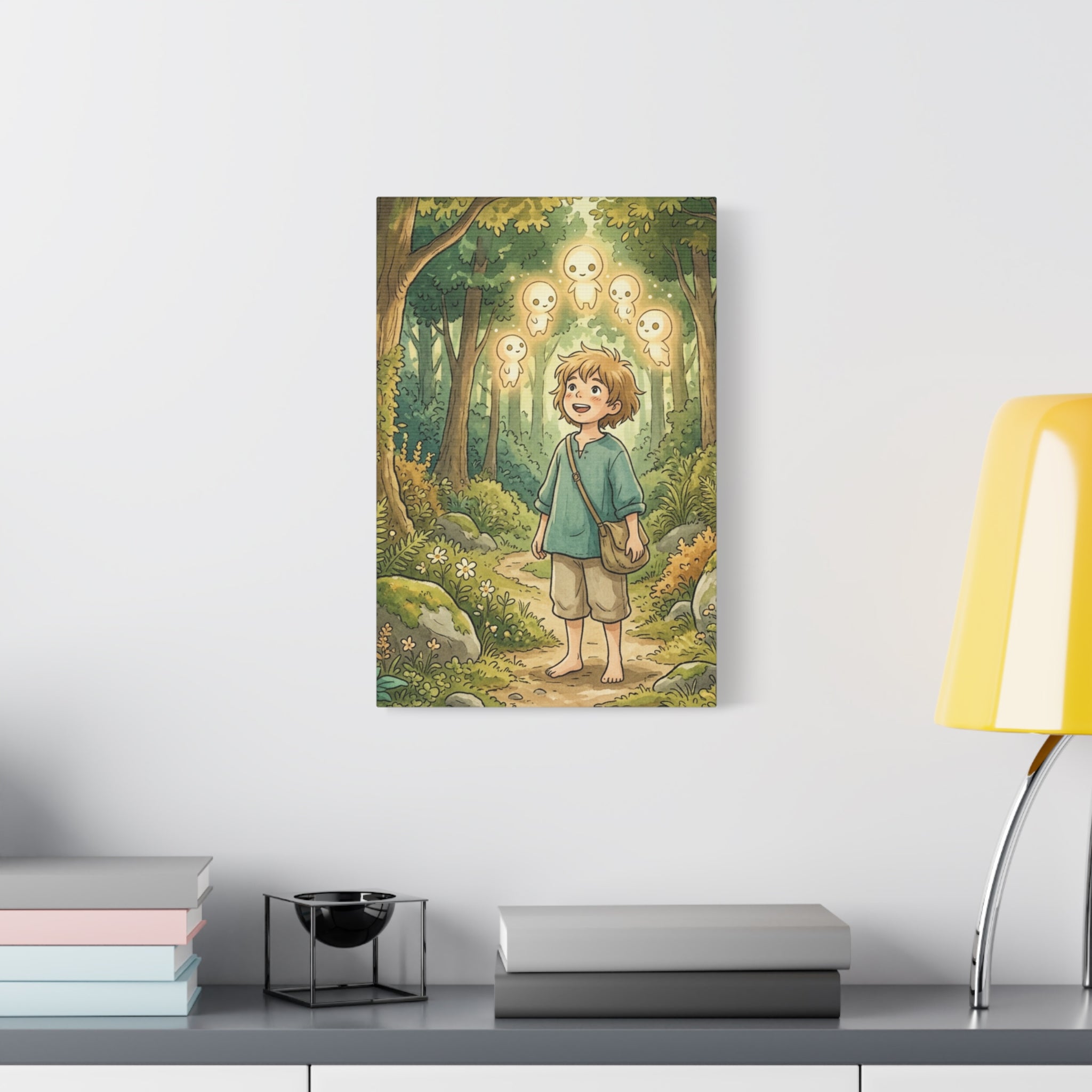 Forest Spirit Canvas Print — Boy with Kodama Wall Art