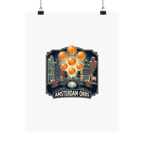 Amsterdam Orbs Satin Poster — Retro Canal Cityscape Art Print (300gsm)